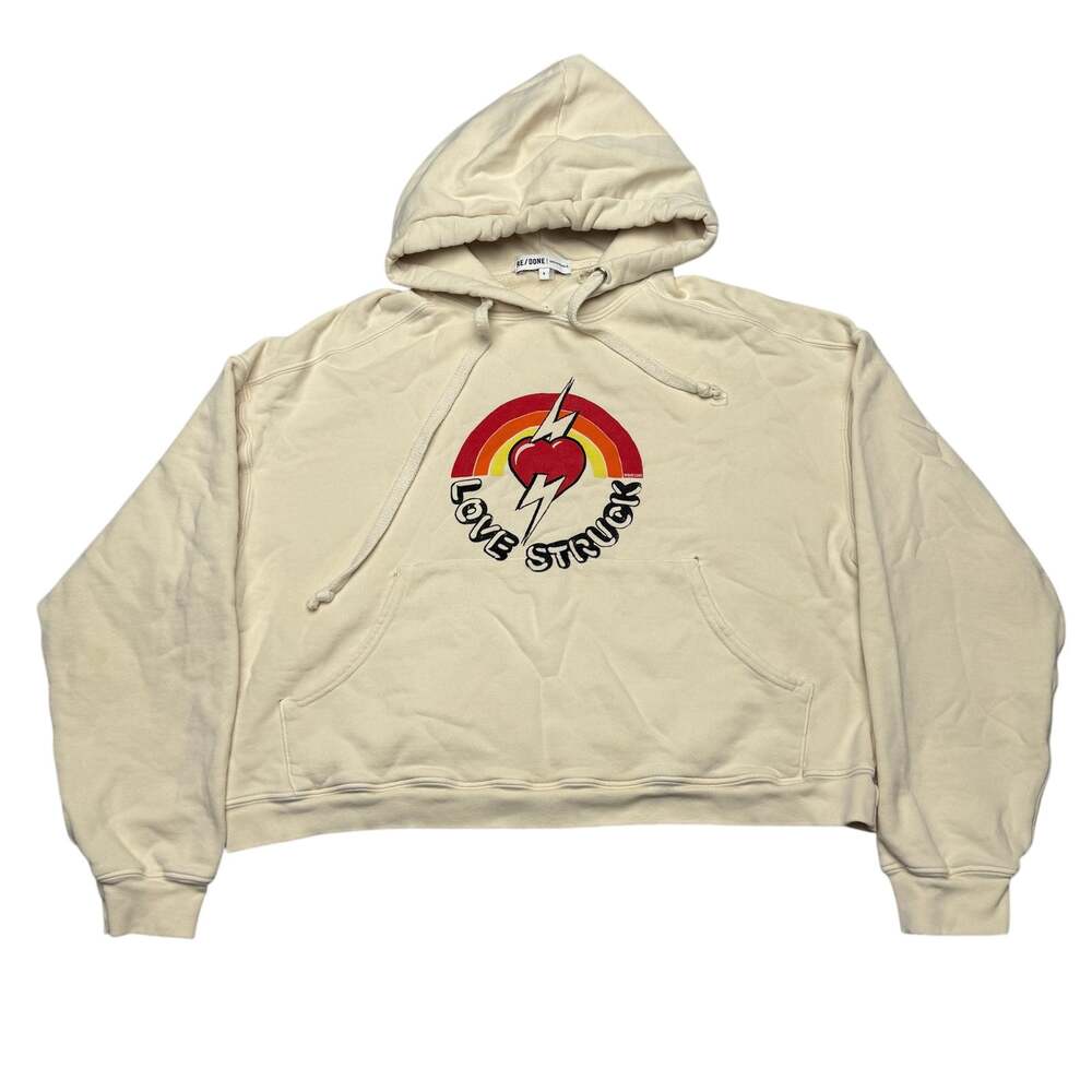 RE/DONE Originals Love Struck Oversized Hoodie Women's Small Vintage White Flaws